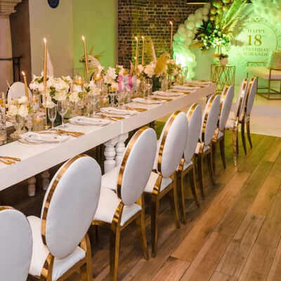 Blue Velvet Gold Rim Chairs Banquet Table And Chairs For Party Event Wedding