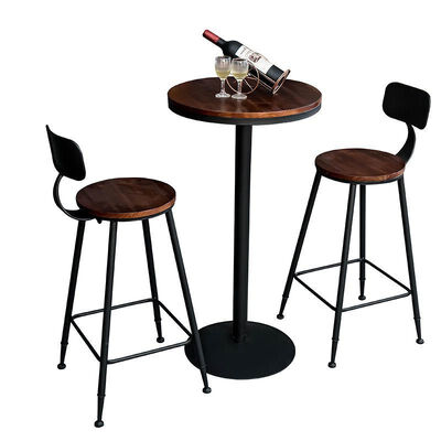 55CM Round Retro Bar Table Pub Set Coffee High Chair Solid Wood