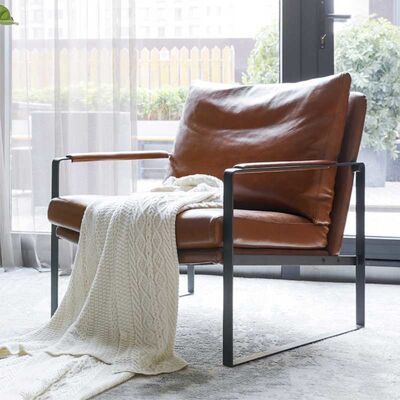 Tub Single Seater Armchair Brown Sofa Wooden Upholstered Leather