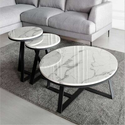 100x100cm Luxury Center Tables Metal Base Marble Top Low Tea Round