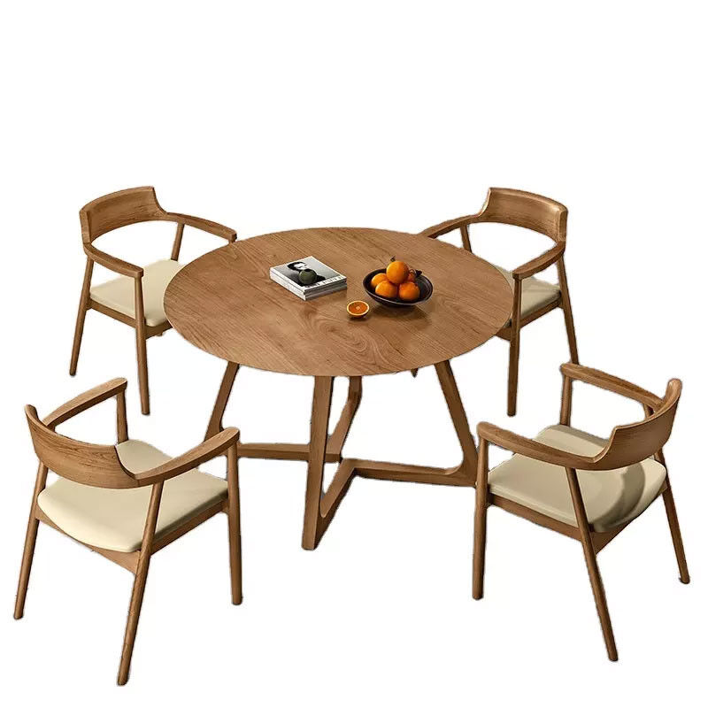 Round Nordic Luxury Dining Table And Chairs Wooden Set ODM