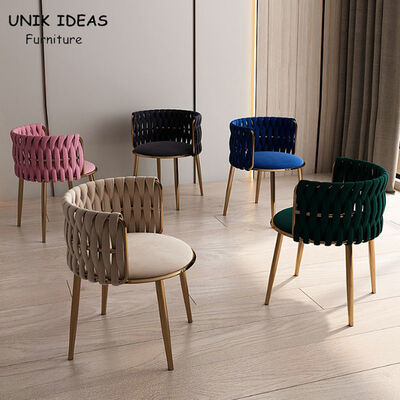 سعر جيد Modern Metal Frame Dining Chairs PU Armrest Velvet Seat Living Room الانترنت