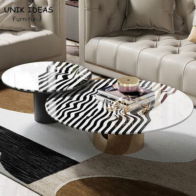 سعر جيد Light Luxury Zebra Stripes Steel Coffee Table Set H45cm Round Stylish الانترنت