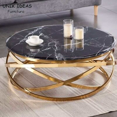 سعر جيد Smart Style Luxury Coffee Table Stainless Steel Frame Marble Top For Living Room الانترنت