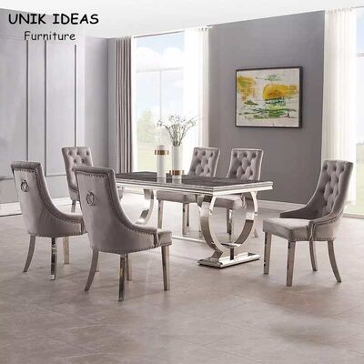 سعر جيد Marble Luxury Dining Table And Chairs 6 People Restaurant Stainless Steel Dining Tables الانترنت