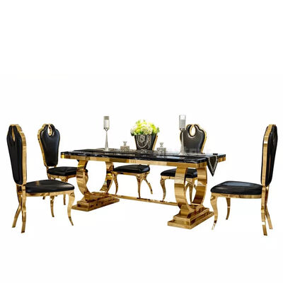 سعر جيد Rectangle Shape Dubai 8 Seater Marble Dining Table Set Stainless Steel Base With Chairs الانترنت