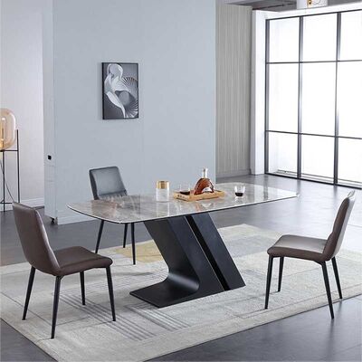 سعر جيد Dining Room Sets 6 Chairs With Z Metal Legs Stone Top Tables For Sale الانترنت