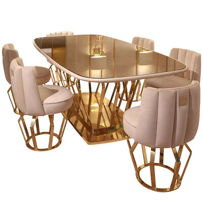 سعر جيد Room Furniture Apartment Luxury Dining Sets Golden Stainless Steel Glass الانترنت
