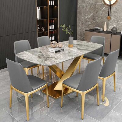 سعر جيد Slate Rectangular OEM Luxury Dinner Table And 6 Chairs For Home Furniture الانترنت