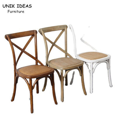 سعر جيد Industrial Stackable Cross Back Wood Chair Soft Cushion Durable For Dining Room الانترنت