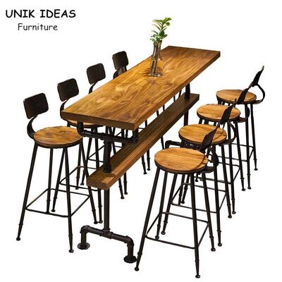 سعر جيد Rectangle Bistro Bar Table And Stools Wooden Metal Industrial High Table And Stools الانترنت