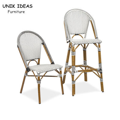 سعر جيد Aluminum Tube High Back Kitchen Chairs Restaurant PE Rattan Bistro Bar Stool الانترنت