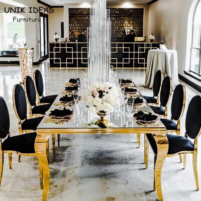 سعر جيد Luxury Hotel Wedding Table And Chairs Stainless Steel Leg With Morrored Top الانترنت