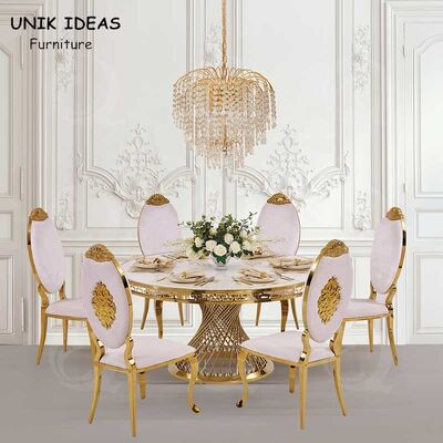 سعر جيد Hotel Glass Round Circle Event Wedding Tables And Chairs Stainless Steel Frame الانترنت