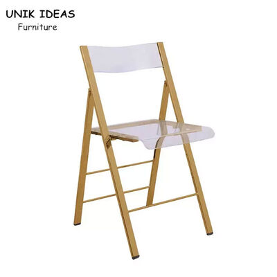 سعر جيد Gold Stainless Steel Frame Transparent Acrylic Chair Folding Wedding Chair For Hotel الانترنت