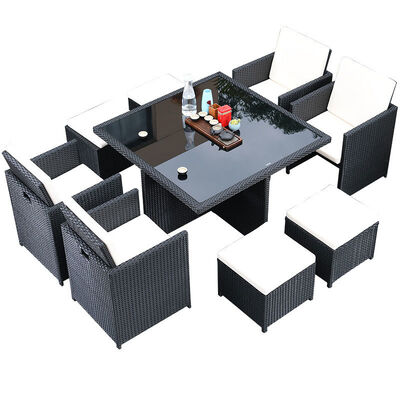 سعر جيد 8 مقاعد خارجية الكراسي الروتانية الحديقة الحديقة توفير المساحة الزجاج المكثف طاولة القهوة مجموعة الانترنت