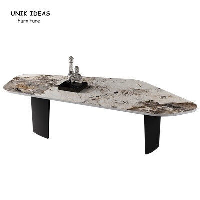 سعر جيد Black  White Marble Stone Top Coffee Table Sets Stainless Steel L140xW60xH38cm الانترنت