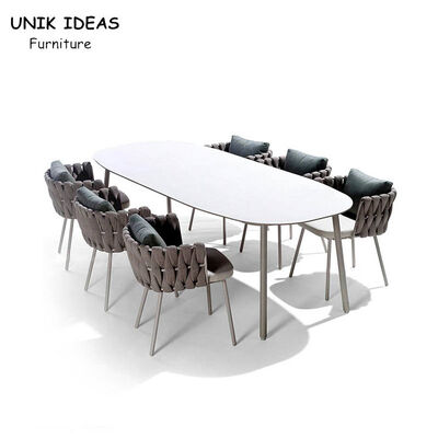 سعر جيد Rattan Outdoor Wicker Dining Chairs With Arms Waterproof Patio Rope Woven  200cm الانترنت