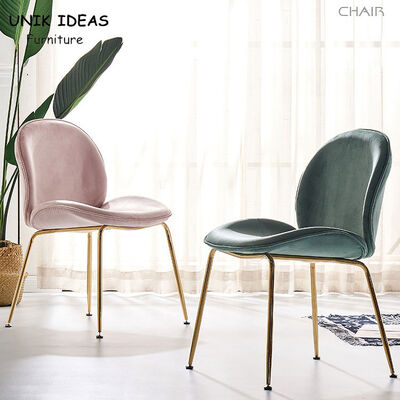 سعر جيد Metal Frame Upholstered Dining Chair Armless Beige Green Ins Style 56x54x84cm الانترنت