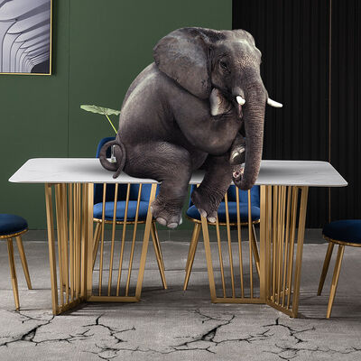 سعر جيد Marble Effect Luxury Dining Table And Chairs White With Stainless Steel Leg UK-KD006 الانترنت