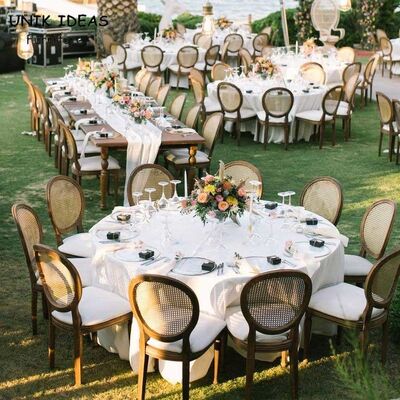 سعر جيد Hall Wedding Banquet Chairs For Rental Round Cane Back Wooden Louis 50x55x91cm الانترنت