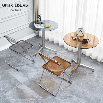 سعر جيد Pub Small Bistro Glass Table And Chairs Set 4 Seater Crystal Acrylic Folding الانترنت