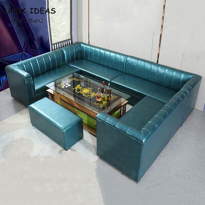 سعر جيد 3 Piece Faux Leather U Shaped Sectional Couch With Chaise Blue Round Corner الانترنت