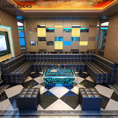 سعر جيد 11  10 Seater Blue Black U Shaped Sectional Sofa With Recliners Led Cube Table الانترنت