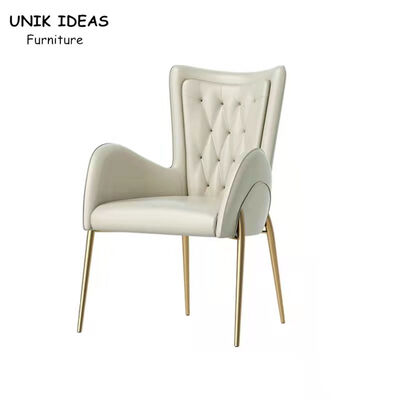 سعر جيد White Metal Frame Dining Chairs With Stainless Steel Legs Leather Cream Leather Tufted Dining Chairs الانترنت