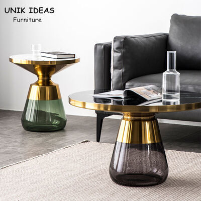 سعر جيد 75x47CM Luxury Center Tables Round Bell Nesting Coffee Table Black Glass Base الانترنت