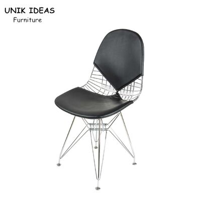 سعر جيد Iron Black Metal Frame Dining Chairs PU Leather Garden Comfy Indoor Outdoor الانترنت