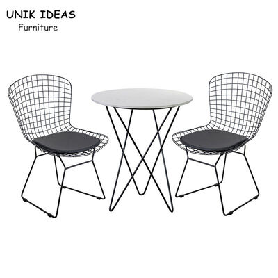 سعر جيد Wire Metal Frame Dining Chairs And Table With Leather Cushion Black UK-LM006 الانترنت