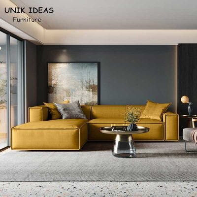 سعر جيد U Shaped Living Room Sectional Sofa 3pcs Yellow Fabric Luxury Home Furniture الانترنت