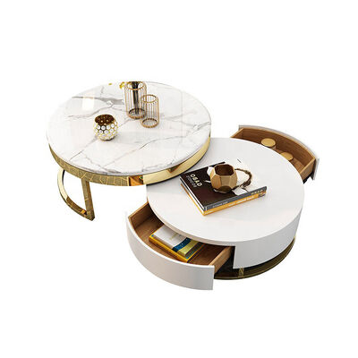 سعر جيد Modern Home Luxury Coffee Center Tables Round Marble With Storage الانترنت