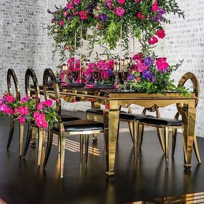 سعر جيد Decoration Glass Top Wedding Table 120x240x75cm Stainless Steel Frame 0.42cbm الانترنت