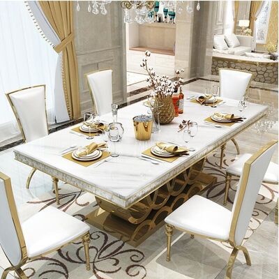 سعر جيد Modern Design Marble Dining Table Set Polished Surface With 6 8 Chairs الانترنت