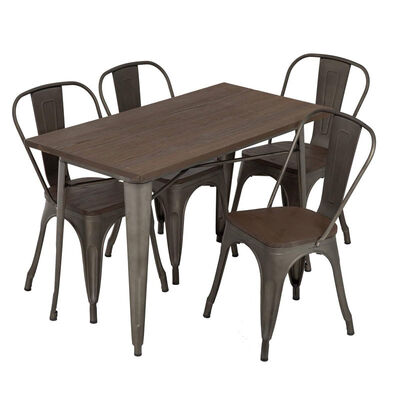 سعر جيد Durable Steel Restaurant Dining Table Set With 4 Chairs Powder Coating الانترنت