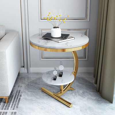 سعر جيد OEM Luxury Marble Center Tables Double Layer Gold White Sofa Side Table الانترنت