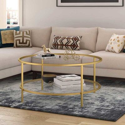 سعر جيد Durable Round Glass Coffee Table Living Room Furniture 17