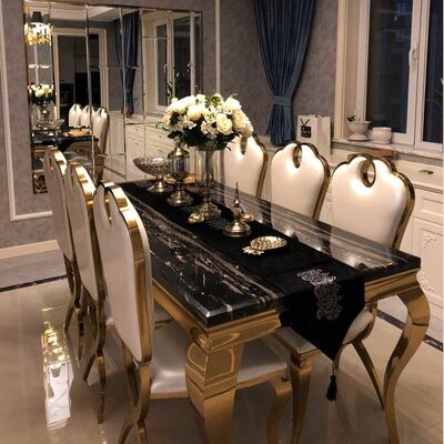 سعر جيد Luxury Rectangle Dining Table And Chairs Set 180cm Length Stainless Steel Frame الانترنت