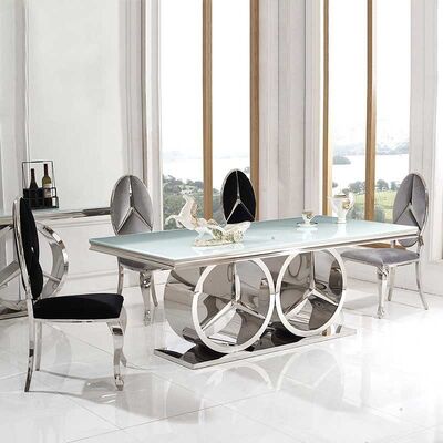سعر جيد Rectangle Marble Dining Table With 8 Chairs 201 Stainless Steel Leg الانترنت
