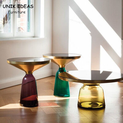 سعر جيد Luxury Metal Glass Top Side Table Coffee Table Transparent / Colorful 50x53cm الانترنت